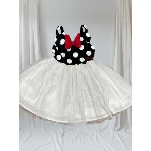 Disney Minnie Mouse Size 3 Polka Dot Tulle Dress W/Red Bow For Girls Black/White - Picture 1 of 9